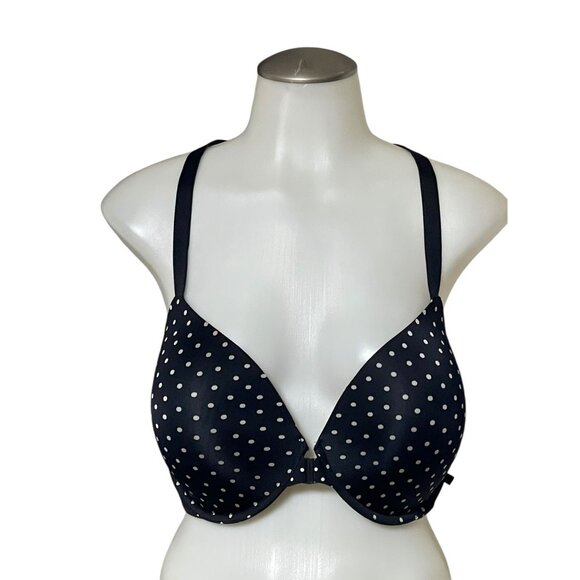 Victorias Secret 38DDD Black & White Polka Dot Push-Up Bra With Lace Racerback D - Picture 1 of 8